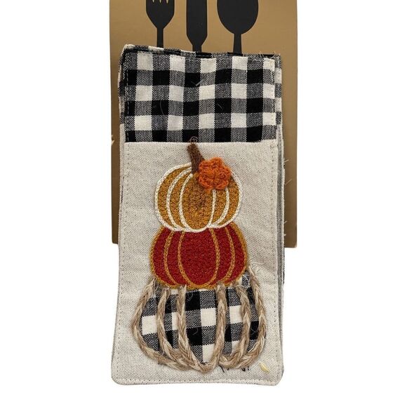 Nicole Miller Pumpkin Gourd Crewel Embroidered Utensil Holders Set of 4 NWT - Picture 5 of 6